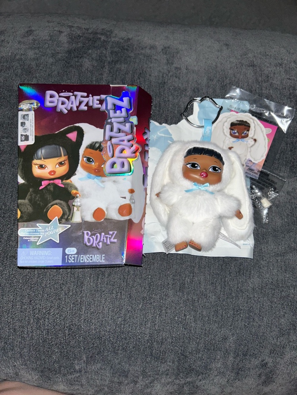 Bratziez sasha Plush Mini Doll Keychain in White Furry bunny boo